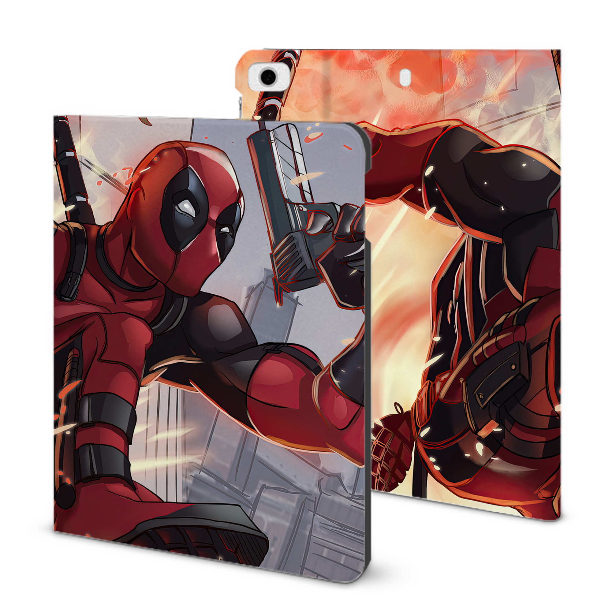 （画像用） Deadpool デッドプール IPad ケース ブック型 PUレザー TPU 耐衝撃 軽量 薄型 ペン収納なし 全面保護 IPad 各モデル対応